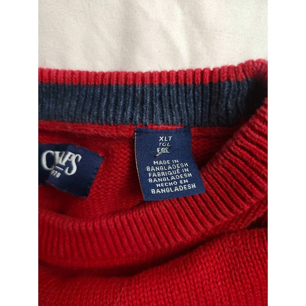 Chaps Sweater Men Size XLT Red Knit Crew Neck Pullover Long Sleeve Cotton Preppy